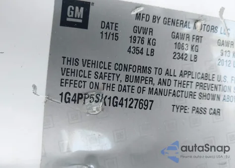 2016 Buick Verano из США, поврежденный, VIN 1G4PP5SK1G4127697